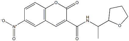 6-nitro-2-oxo-N-[1-(oxolan-2-yl)ethyl]chromene-3-carboxamide Struktur