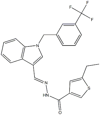 5-ethyl-N-[(E)-[1-[[3-(trifluoromethyl)phenyl]methyl]indol-3-yl]methylideneamino]thiophene-3-carboxamide Struktur