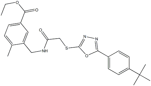 ethyl 3-[[[2-[[5-(4-tert-butylphenyl)-1,3,4-oxadiazol-2-yl]sulfanyl]acetyl]amino]methyl]-4-methylbenzoate Struktur