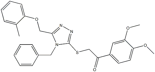 2-[[4-benzyl-5-[(2-methylphenoxy)methyl]-1,2,4-triazol-3-yl]sulfanyl]-1-(3,4-dimethoxyphenyl)ethanone Struktur