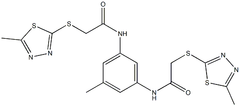 N-[3-methyl-5-[[2-[(5-methyl-1,3,4-thiadiazol-2-yl)sulfanyl]acetyl]amino]phenyl]-2-[(5-methyl-1,3,4-thiadiazol-2-yl)sulfanyl]acetamide Struktur