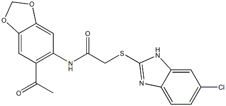 N-(6-acetyl-1,3-benzodioxol-5-yl)-2-[(6-chloro-1H-benzimidazol-2-yl)sulfanyl]acetamide Struktur