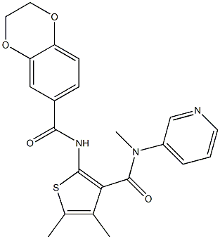 N-[4,5-dimethyl-3-(pyridin-3-ylmethylcarbamoyl)thiophen-2-yl]-2,3-dihydro-1,4-benzodioxine-6-carboxamide Struktur