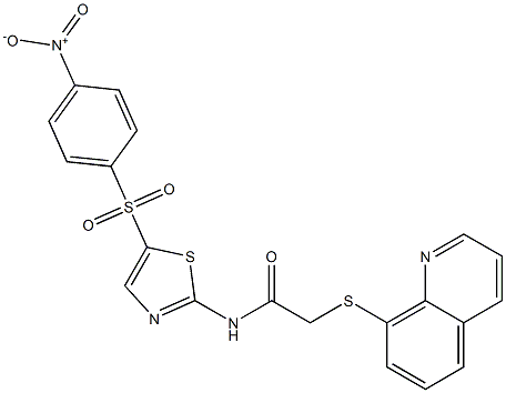 N-[5-(4-nitrophenyl)sulfonyl-1,3-thiazol-2-yl]-2-quinolin-8-ylsulfanylacetamide Struktur