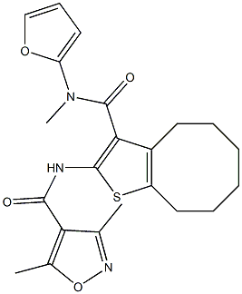 N-[3-(furan-2-ylmethylcarbamoyl)-4,5,6,7,8,9-hexahydrocycloocta[b]thiophen-2-yl]-3,5-dimethyl-1,2-oxazole-4-carboxamide Struktur