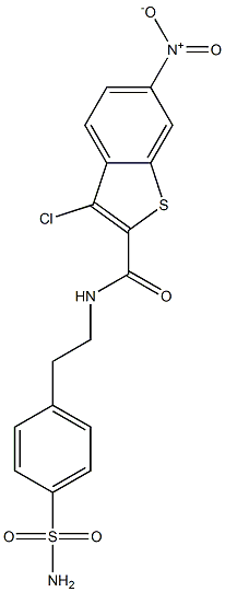 3-chloro-6-nitro-N-[2-(4-sulfamoylphenyl)ethyl]-1-benzothiophene-2-carboxamide Struktur