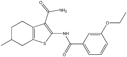 2-[(3-ethoxybenzoyl)amino]-6-methyl-4,5,6,7-tetrahydro-1-benzothiophene-3-carboxamide Struktur