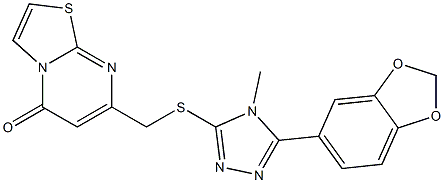 7-[[5-(1,3-benzodioxol-5-yl)-4-methyl-1,2,4-triazol-3-yl]sulfanylmethyl]-[1,3]thiazolo[3,2-a]pyrimidin-5-one Struktur