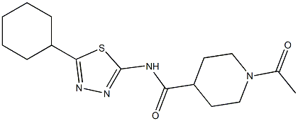 1-acetyl-N-(5-cyclohexyl-1,3,4-thiadiazol-2-yl)piperidine-4-carboxamide Struktur