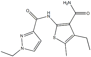 N-(3-carbamoyl-4-ethyl-5-methylthiophen-2-yl)-1-ethylpyrazole-3-carboxamide Struktur