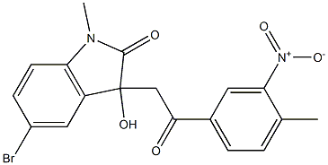 5-bromo-3-hydroxy-1-methyl-3-[2-(4-methyl-3-nitrophenyl)-2-oxoethyl]indol-2-one Struktur