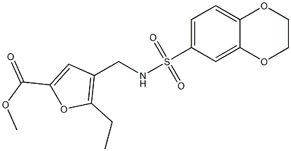 methyl 4-[(2,3-dihydro-1,4-benzodioxin-6-ylsulfonylamino)methyl]-5-ethylfuran-2-carboxylate Struktur