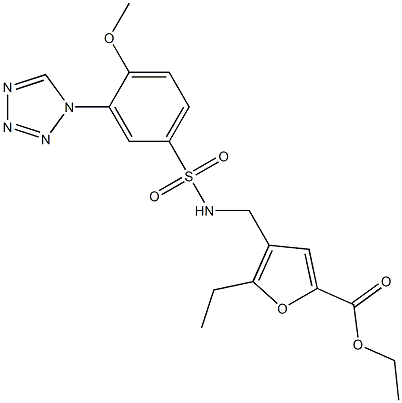 ethyl 5-ethyl-4-[[[4-methoxy-3-(tetrazol-1-yl)phenyl]sulfonylamino]methyl]furan-2-carboxylate Struktur