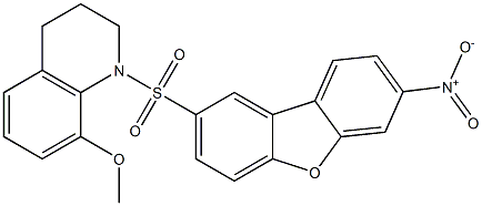 8-methoxy-1-(7-nitrodibenzofuran-2-yl)sulfonyl-3,4-dihydro-2H-quinoline Struktur