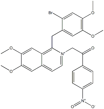 2-[1-[(2-bromo-4,5-dimethoxyphenyl)methyl]-6,7-dimethoxyisoquinolin-2-ium-2-yl]-1-(4-nitrophenyl)ethanone Struktur