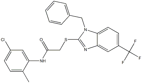 2-[1-benzyl-5-(trifluoromethyl)benzimidazol-2-yl]sulfanyl-N-(5-chloro-2-methylphenyl)acetamide Struktur