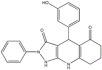 4-(3-hydroxyphenyl)-2-phenyl-1,4,6,7,8,9-hexahydropyrazolo[3,4-b]quinoline-3,5-dione Struktur