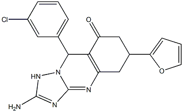 2-amino-9-(3-chlorophenyl)-6-(furan-2-yl)-5,6,7,9-tetrahydro-1H-[1,2,4]triazolo[5,1-b]quinazolin-8-one Struktur