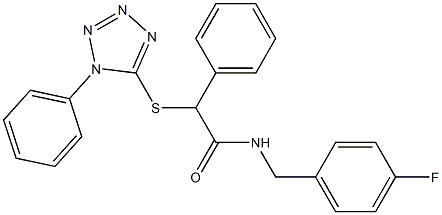 N-[(4-fluorophenyl)methyl]-2-phenyl-2-(1-phenyltetrazol-5-yl)sulfanylacetamide Struktur