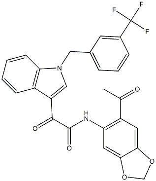 N-(6-acetyl-1,3-benzodioxol-5-yl)-2-oxo-2-[1-[[3-(trifluoromethyl)phenyl]methyl]indol-3-yl]acetamide Struktur