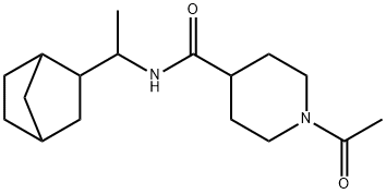 1-acetyl-N-[1-(3-bicyclo[2.2.1]heptanyl)ethyl]piperidine-4-carboxamide Struktur