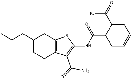 6-[(3-carbamoyl-6-propyl-4,5,6,7-tetrahydro-1-benzothiophen-2-yl)carbamoyl]cyclohex-3-ene-1-carboxylic acid Struktur