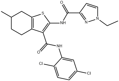 N-[3-[(2,5-dichlorophenyl)carbamoyl]-6-methyl-4,5,6,7-tetrahydro-1-benzothiophen-2-yl]-1-ethylpyrazole-3-carboxamide Struktur