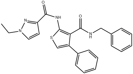 N-[3-(benzylcarbamoyl)-4-phenylthiophen-2-yl]-1-ethylpyrazole-3-carboxamide Struktur