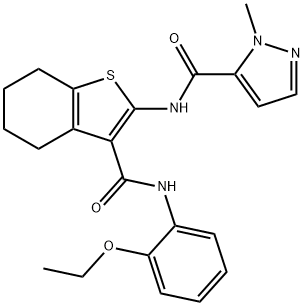 N-[3-[(2-ethoxyphenyl)carbamoyl]-4,5,6,7-tetrahydro-1-benzothiophen-2-yl]-2-methylpyrazole-3-carboxamide Struktur