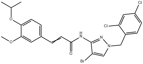 (E)-N-[4-bromo-1-[(2,4-dichlorophenyl)methyl]pyrazol-3-yl]-3-(3-methoxy-4-propan-2-yloxyphenyl)prop-2-enamide Struktur