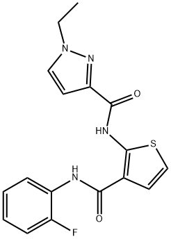 1-ethyl-N-[3-[(2-fluorophenyl)carbamoyl]thiophen-2-yl]pyrazole-3-carboxamide Struktur