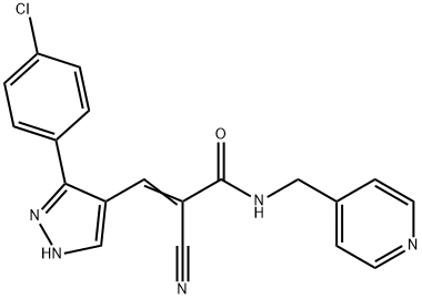 (Z)-3-[5-(4-chlorophenyl)-1H-pyrazol-4-yl]-2-cyano-N-(pyridin-4-ylmethyl)prop-2-enamide Struktur