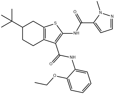 N-[6-tert-butyl-3-[(2-ethoxyphenyl)carbamoyl]-4,5,6,7-tetrahydro-1-benzothiophen-2-yl]-2-methylpyrazole-3-carboxamide Struktur