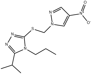 3-[(4-nitropyrazol-1-yl)methylsulfanyl]-5-propan-2-yl-4-propyl-1,2,4-triazole Struktur