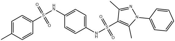 3,5-dimethyl-N-[4-[(4-methylphenyl)sulfonylamino]phenyl]-1-phenylpyrazole-4-sulfonamide Struktur