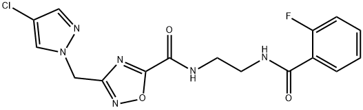 3-[(4-chloropyrazol-1-yl)methyl]-N-[2-[(2-fluorobenzoyl)amino]ethyl]-1,2,4-oxadiazole-5-carboxamide Struktur