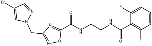 3-[(4-bromopyrazol-1-yl)methyl]-N-[2-[(2,6-difluorobenzoyl)amino]ethyl]-1,2,4-oxadiazole-5-carboxamide Struktur