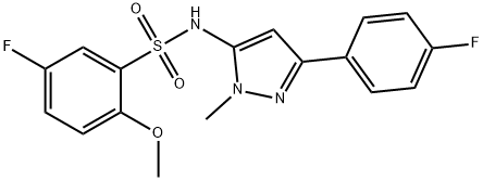 5-fluoro-N-[5-(4-fluorophenyl)-2-methylpyrazol-3-yl]-2-methoxybenzenesulfonamide Struktur