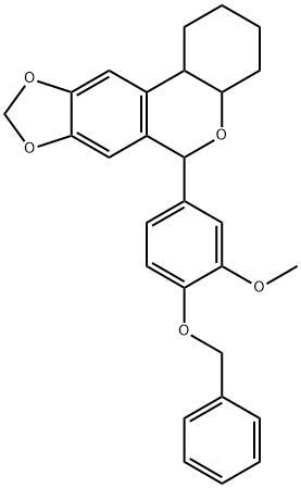 6-(3-methoxy-4-phenylmethoxyphenyl)-2,3,4,4a,6,11b-hexahydro-1H-[1,3]benzodioxolo[5,6-c]chromene Struktur