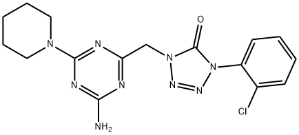 1-[(4-amino-6-piperidin-1-yl-1,3,5-triazin-2-yl)methyl]-4-(2-chlorophenyl)tetrazol-5-one Struktur