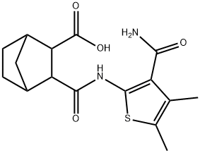 2-[(3-carbamoyl-4,5-dimethylthiophen-2-yl)carbamoyl]bicyclo[2.2.1]heptane-3-carboxylic acid Struktur