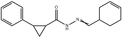 N-[(E)-cyclohex-3-en-1-ylmethylideneamino]-2-phenylcyclopropane-1-carboxamide Struktur