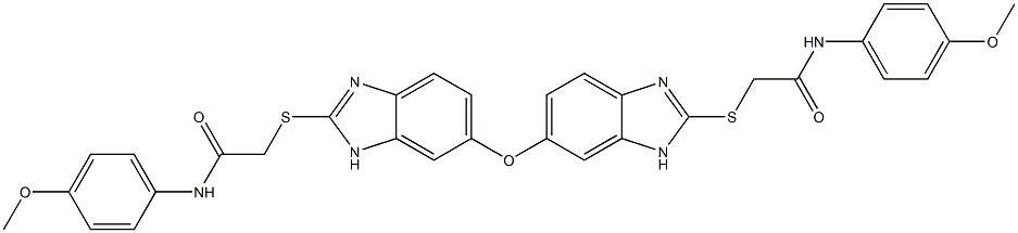 2-[[6-[[2-[2-(4-methoxyanilino)-2-oxoethyl]sulfanyl-3H-benzimidazol-5-yl]oxy]-1H-benzimidazol-2-yl]sulfanyl]-N-(4-methoxyphenyl)acetamide Struktur