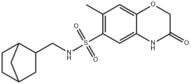 N-(3-bicyclo[2.2.1]heptanylmethyl)-7-methyl-3-oxo-4H-1,4-benzoxazine-6-sulfonamide Struktur