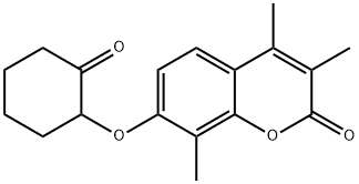 3,4,8-trimethyl-7-(2-oxocyclohexyl)oxychromen-2-one Struktur