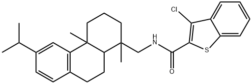 N-[(1,4a-dimethyl-6-propan-2-yl-2,3,4,9,10,10a-hexahydrophenanthren-1-yl)methyl]-3-chloro-1-benzothiophene-2-carboxamide Struktur