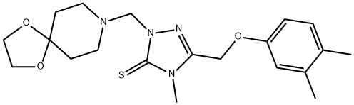 5-[(3,4-dimethylphenoxy)methyl]-2-(1,4-dioxa-8-azaspiro[4.5]decan-8-ylmethyl)-4-methyl-1,2,4-triazole-3-thione Struktur