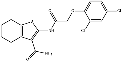 2-[[2-(2,4-dichlorophenoxy)acetyl]amino]-4,5,6,7-tetrahydro-1-benzothiophene-3-carboxamide Struktur