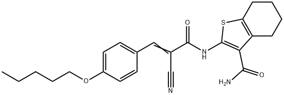 2-[[(E)-2-cyano-3-(4-pentoxyphenyl)prop-2-enoyl]amino]-4,5,6,7-tetrahydro-1-benzothiophene-3-carboxamide Struktur