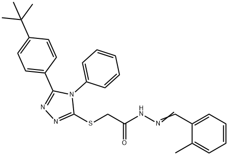 2-[[5-(4-tert-butylphenyl)-4-phenyl-1,2,4-triazol-3-yl]sulfanyl]-N-[(E)-(2-methylphenyl)methylideneamino]acetamide Struktur